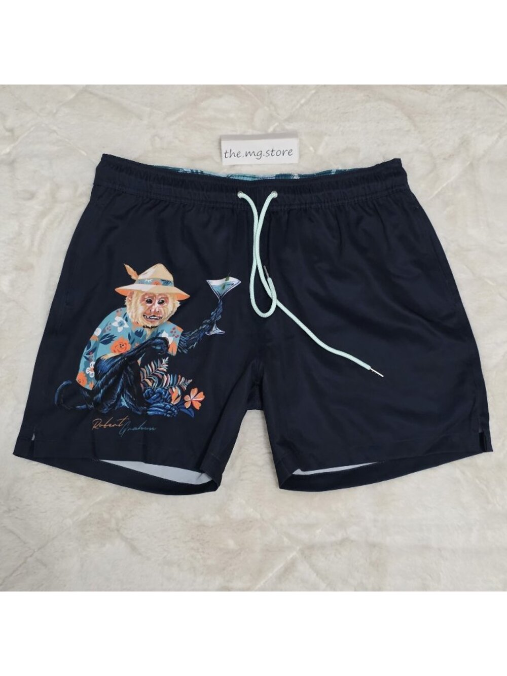 Robert Graham Swim Navy Shorts Monkey Business Print Men's Sz XL NWT